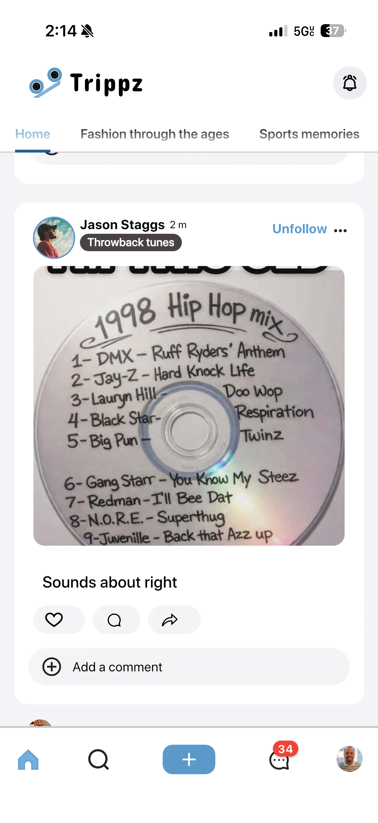 A memory post on Trippz, a handwritten 1998 hip hop mix CD shared with the community