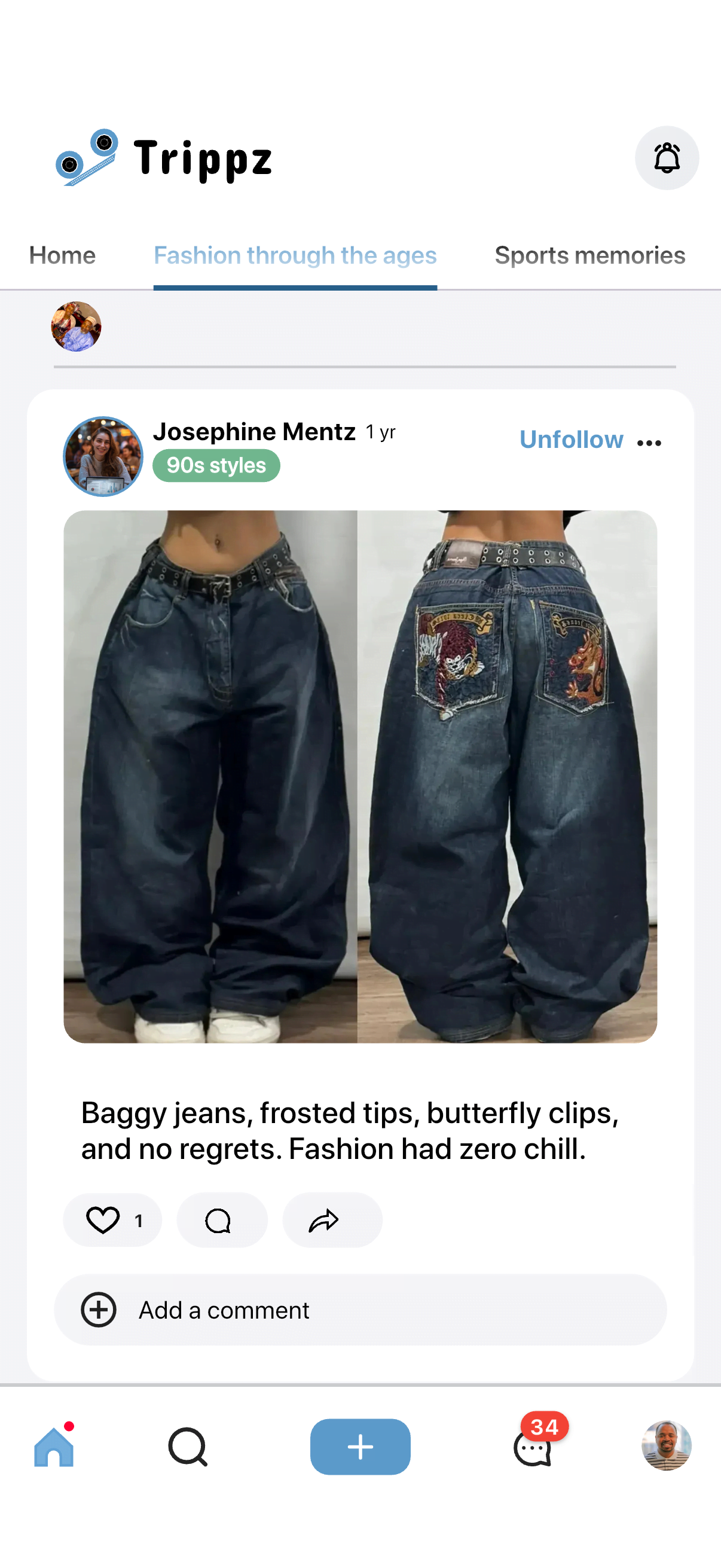 Fashion Rewind on Trippz, a community post about 90s style and baggy jeans